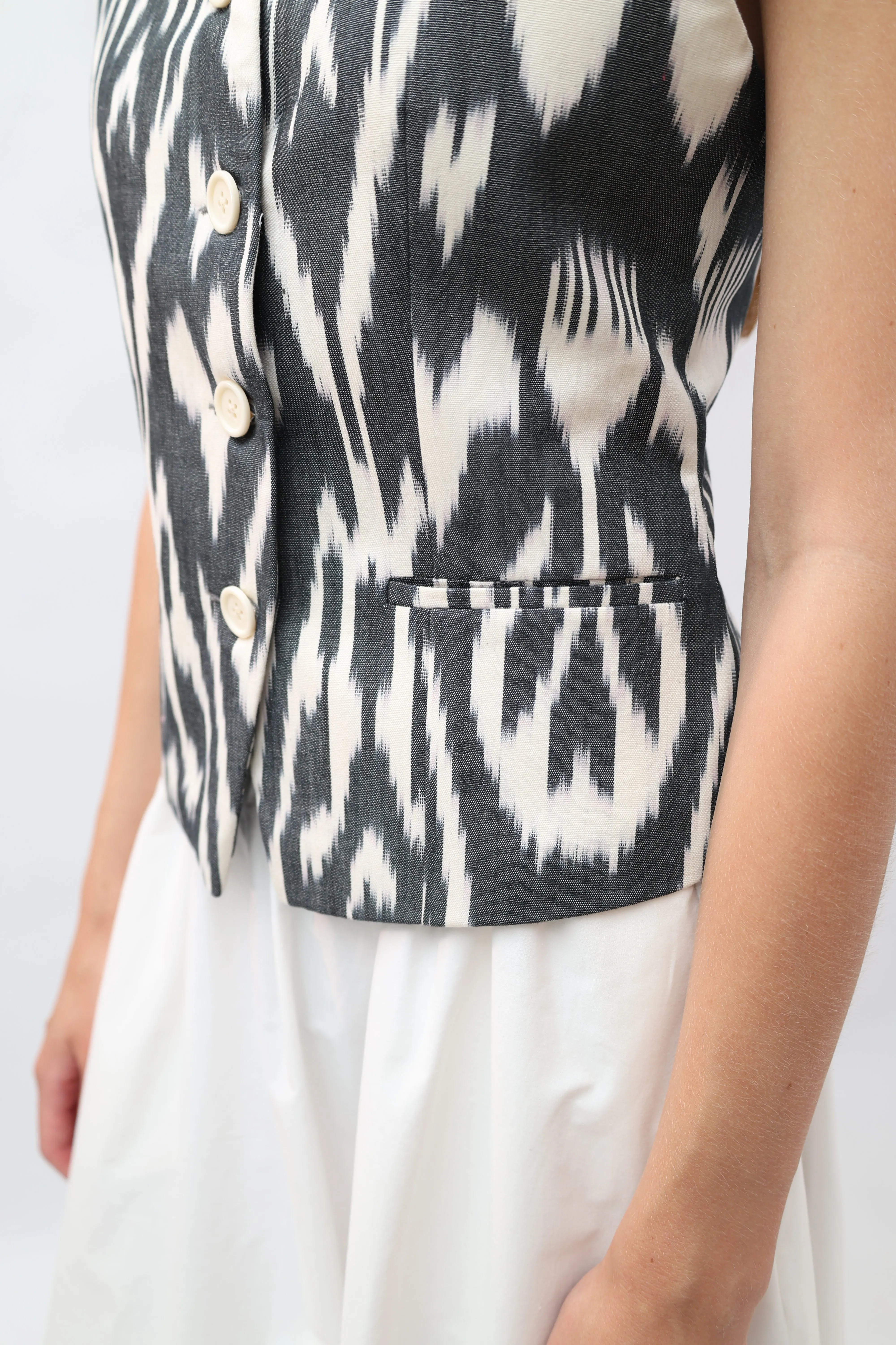 100% Cotton Black Ikat Waistcoat