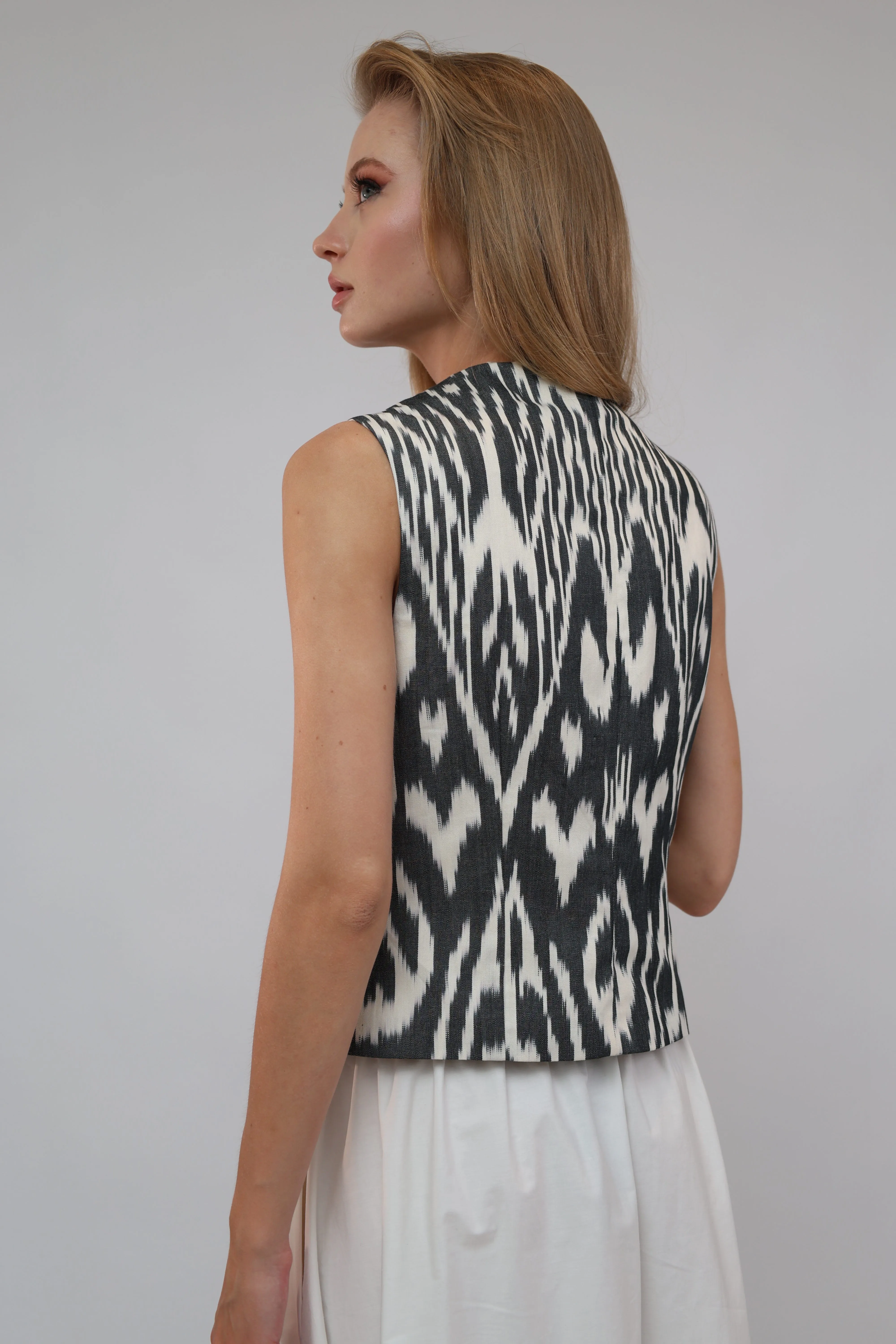 100% Cotton Black Ikat Waistcoat