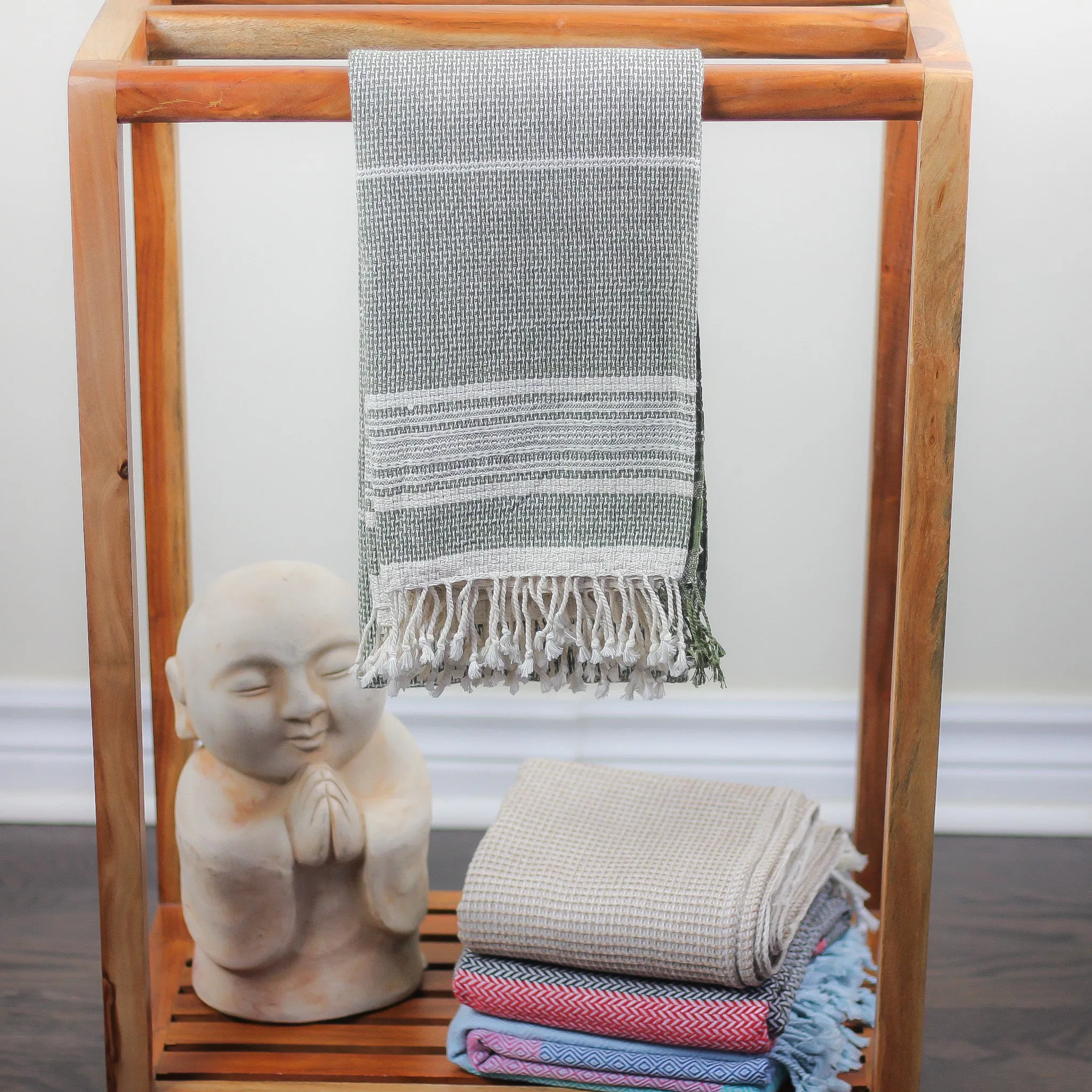 100% Organic Cotton Decorative Bath Towel - Genetically-Pure Organic Kala Cotton Hand Woven Towel | Green, 30x58"