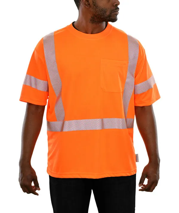 104CTOR Hi-Vis Orange Birdseye Pocket Safety T-Shirt with 3MTM Comfort Trim