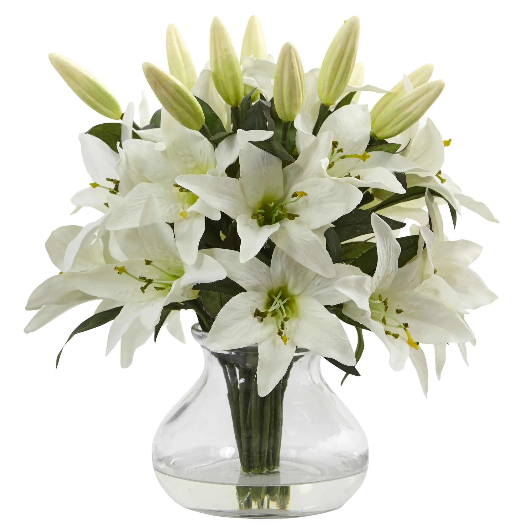 13.5" Artificial Lily Arrangement with Vase - Low Maintenance, Life-Like & Vibrant Silk Flowers For Busy People.