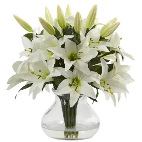 13.5" Artificial Lily Arrangement with Vase - Low Maintenance, Life-Like & Vibrant Silk Flowers For Busy People.