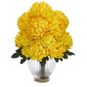 15" Artificial Mum Arrangement in Vase, A Vibrant Life Like Flower That Requires Maintenance.