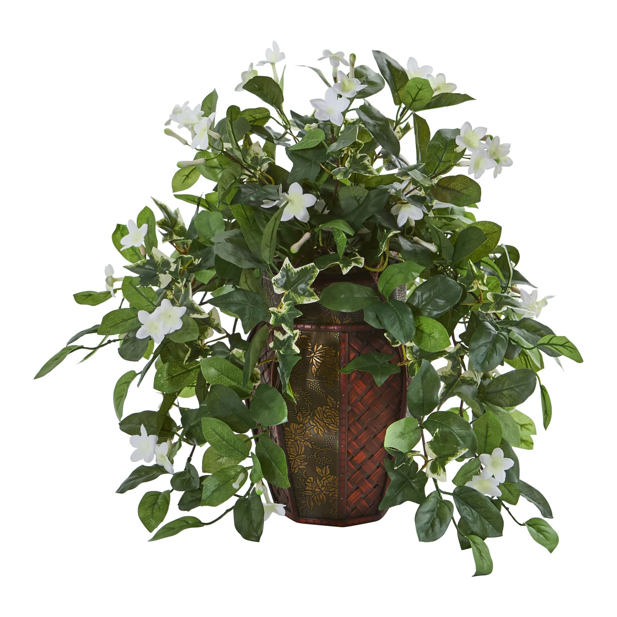 17" Artificial Stephanotis and Ivy Plant in Decorative Planter - Low Maintenance, Life-Like & Vibrant Silk Plants For Busy People.