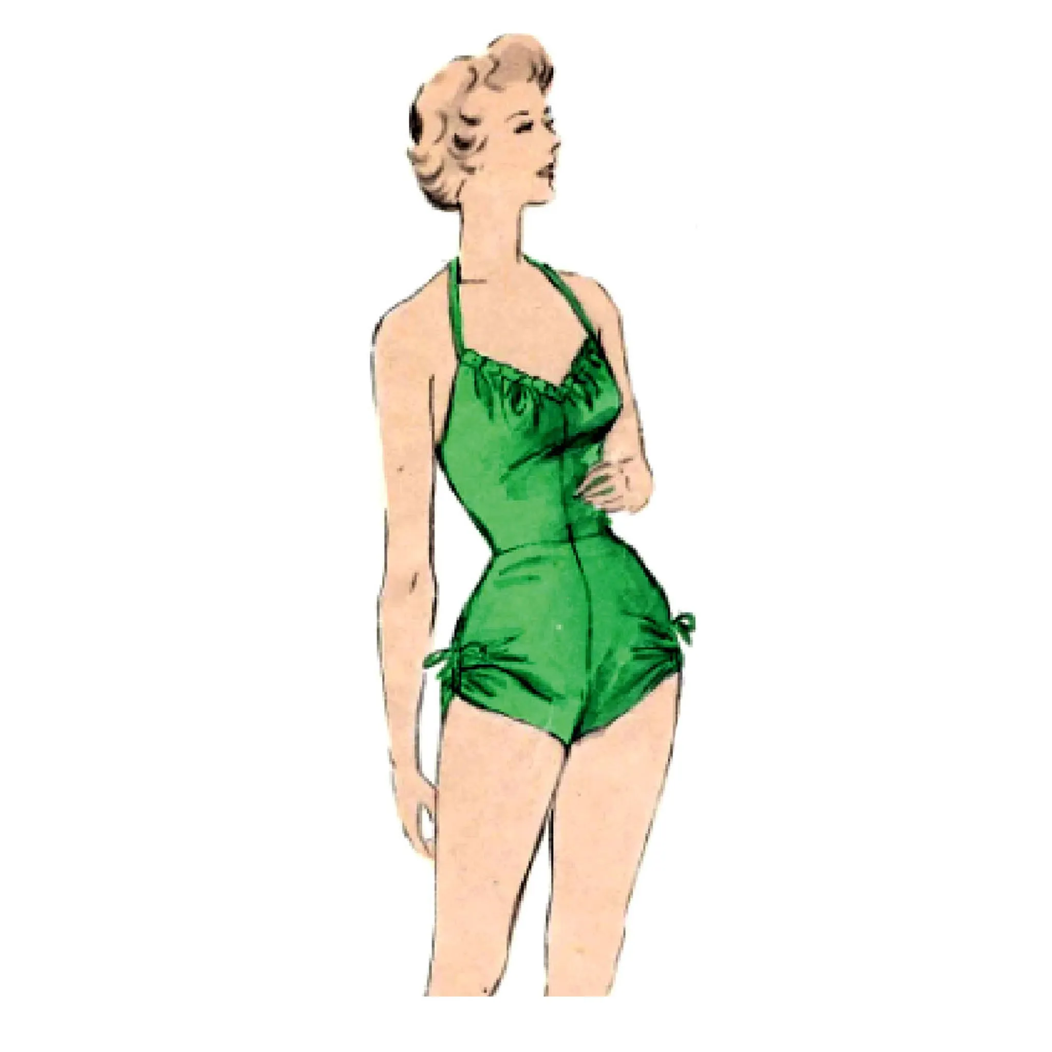 1940s Pattern, Women's Bathing Suit & Beachwear Coat, Bombshell - Bust 34” (86cm)