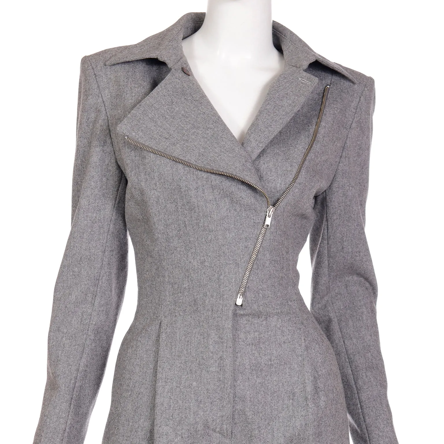 1980s Claude Montana Grey Wool One Piece Jumpsuit W Zipper Detail