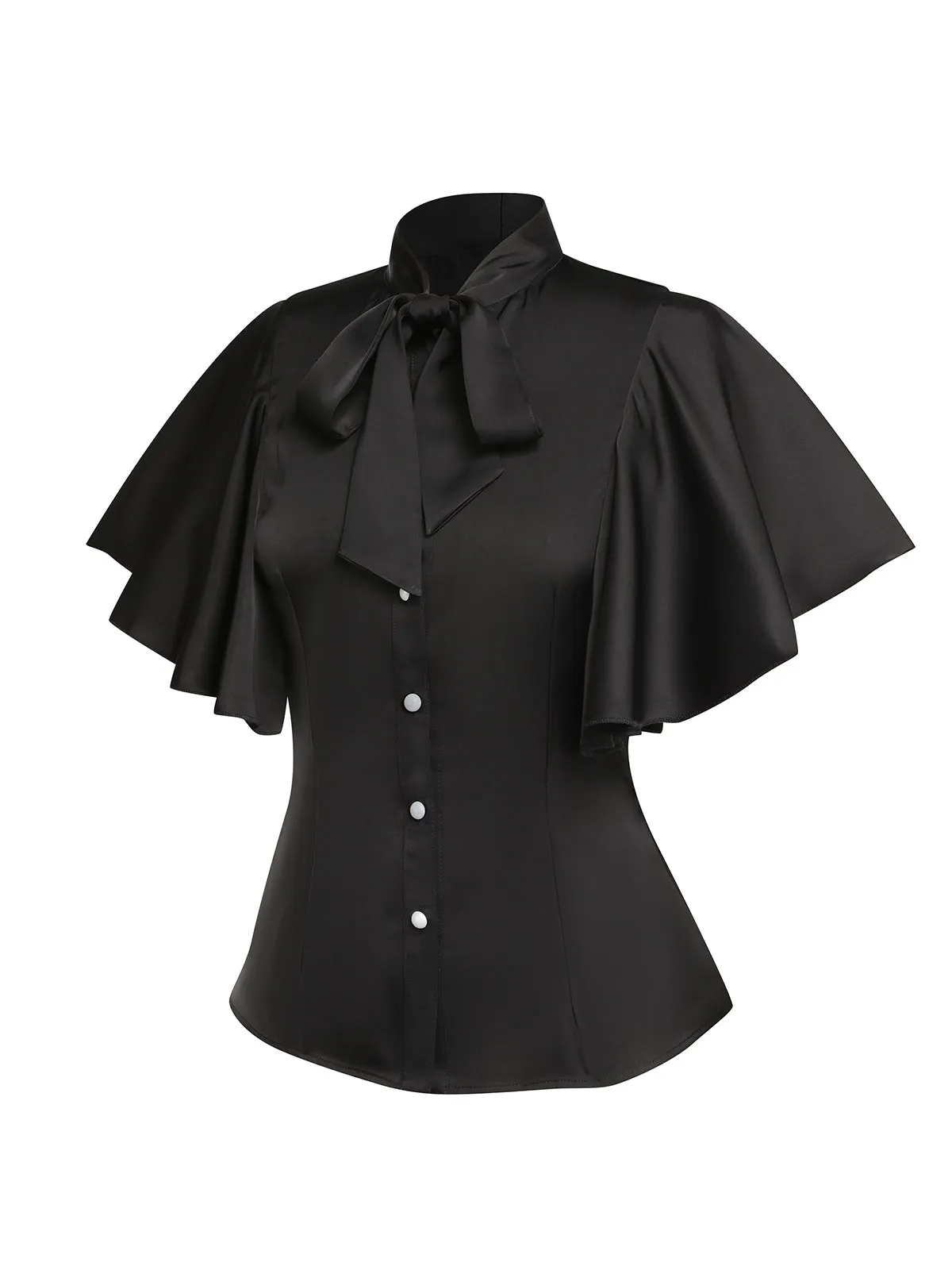 2PCS 1950s Black Solid Blouse & Suspender Skirt