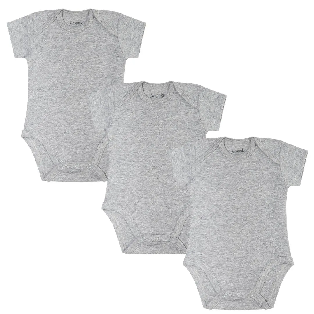 3 PACK of Plain Grey Short Sleeve Bodysuit