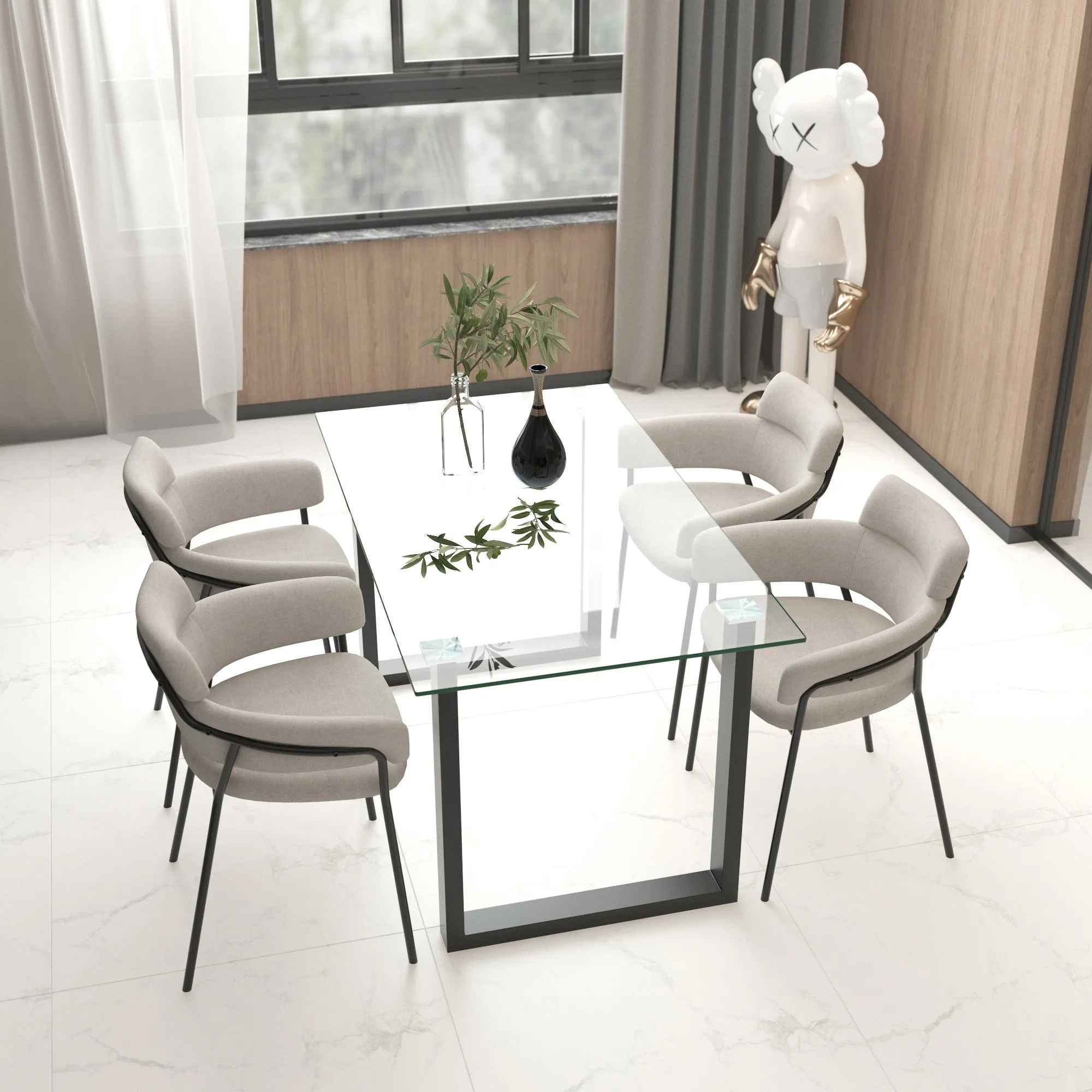 5 Piece Glass Square Dining Set Franco Grey