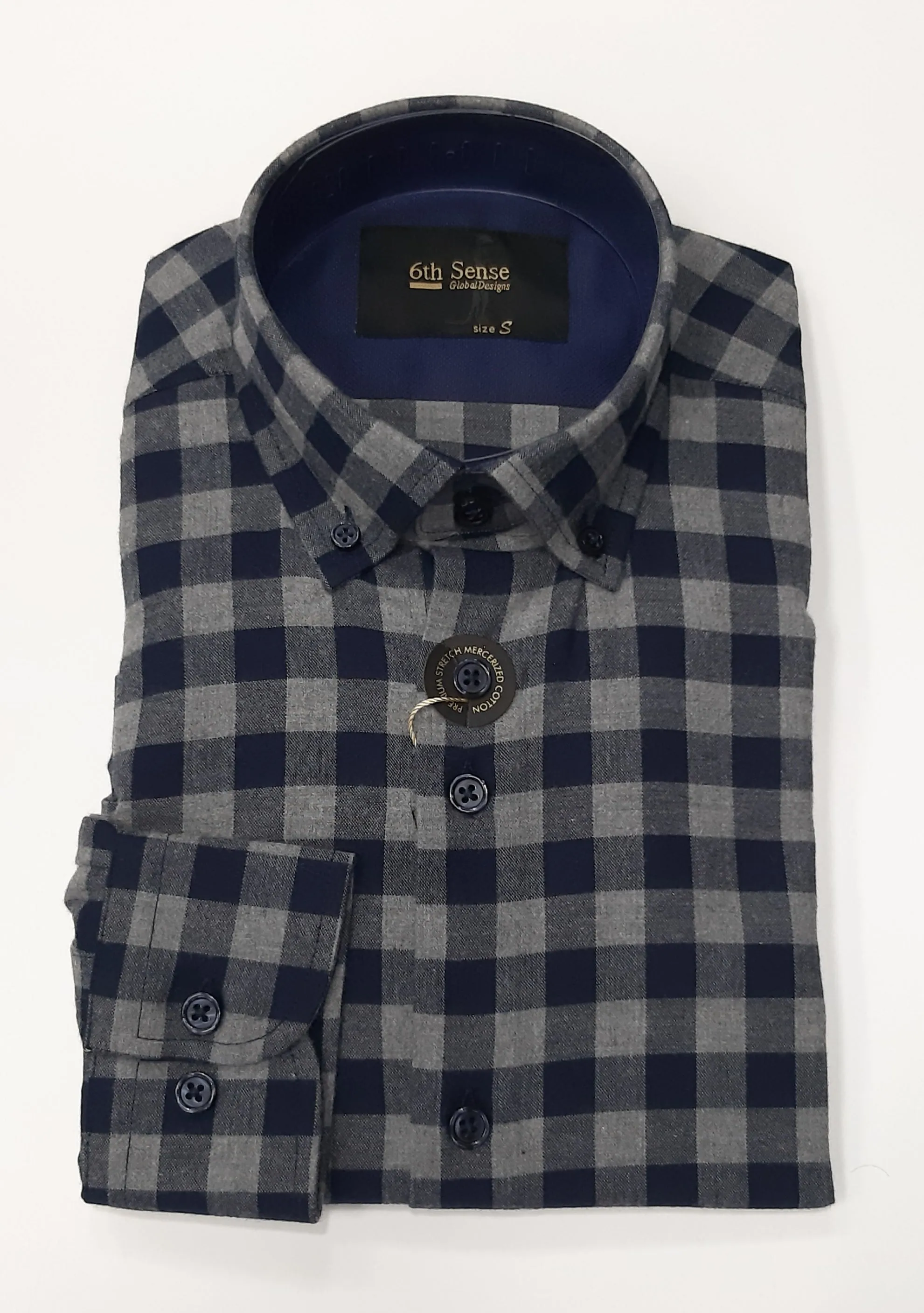 6th Sense BD Gold Long Sleeve Check Shirt O#8 - Navy/Grey