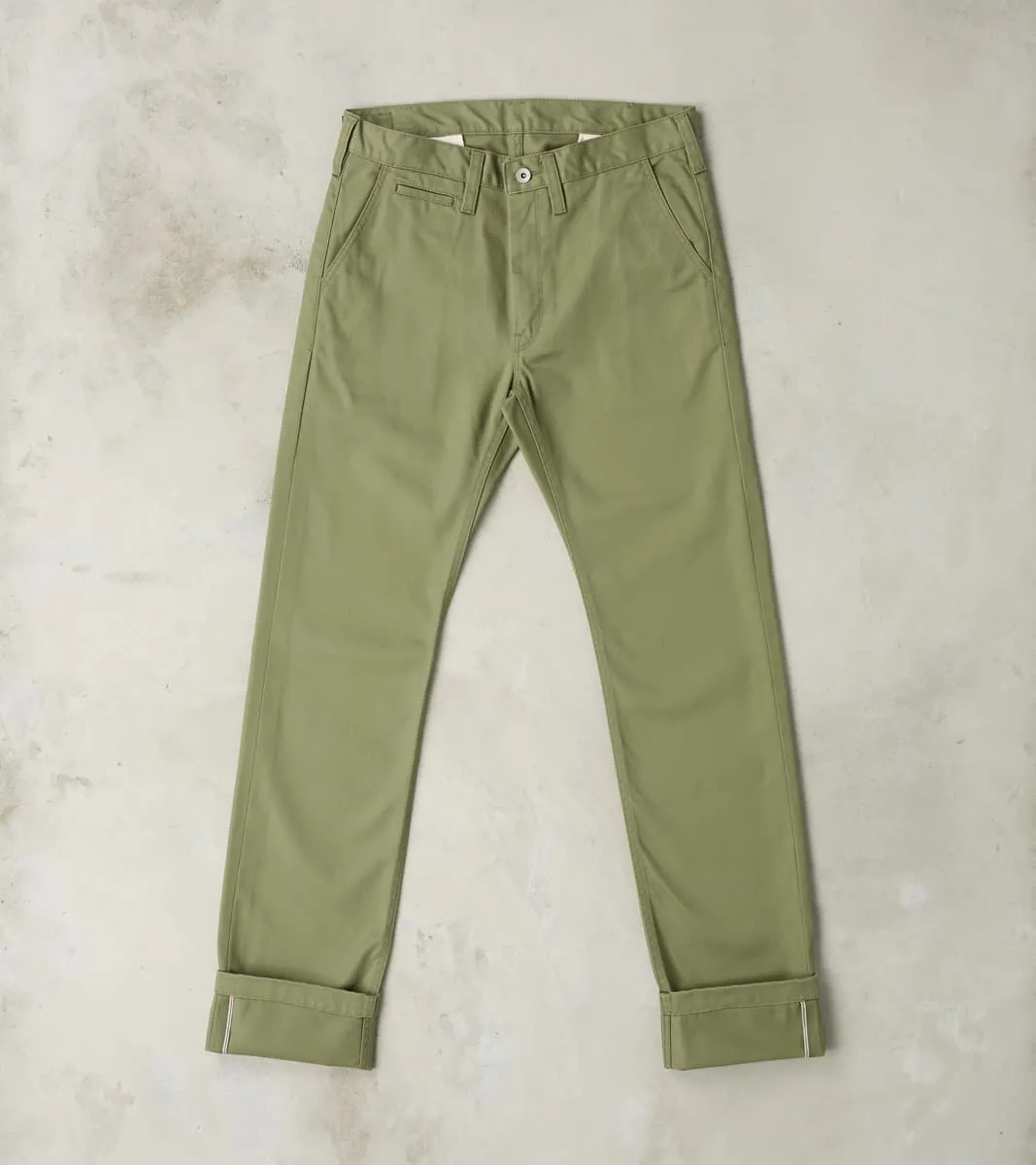 721-OLV - Slim Tapered - Mercerized Selvedge Olive Chino