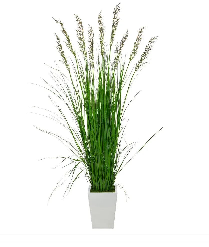 75" Artificial Grass Plant in White Metal Planter - Low Maintenance, Life-Like & Vibrant Silk Plants For Busy People.