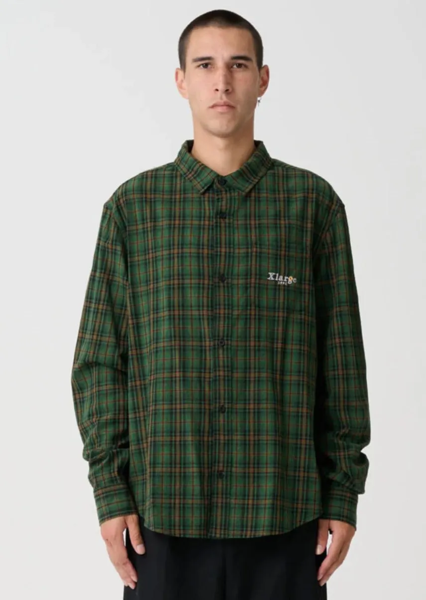 91 Flower Check LS Shirt Green