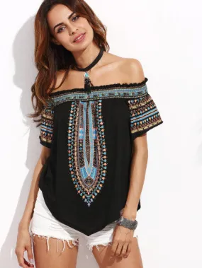 African tribal print off the shoulder blouse