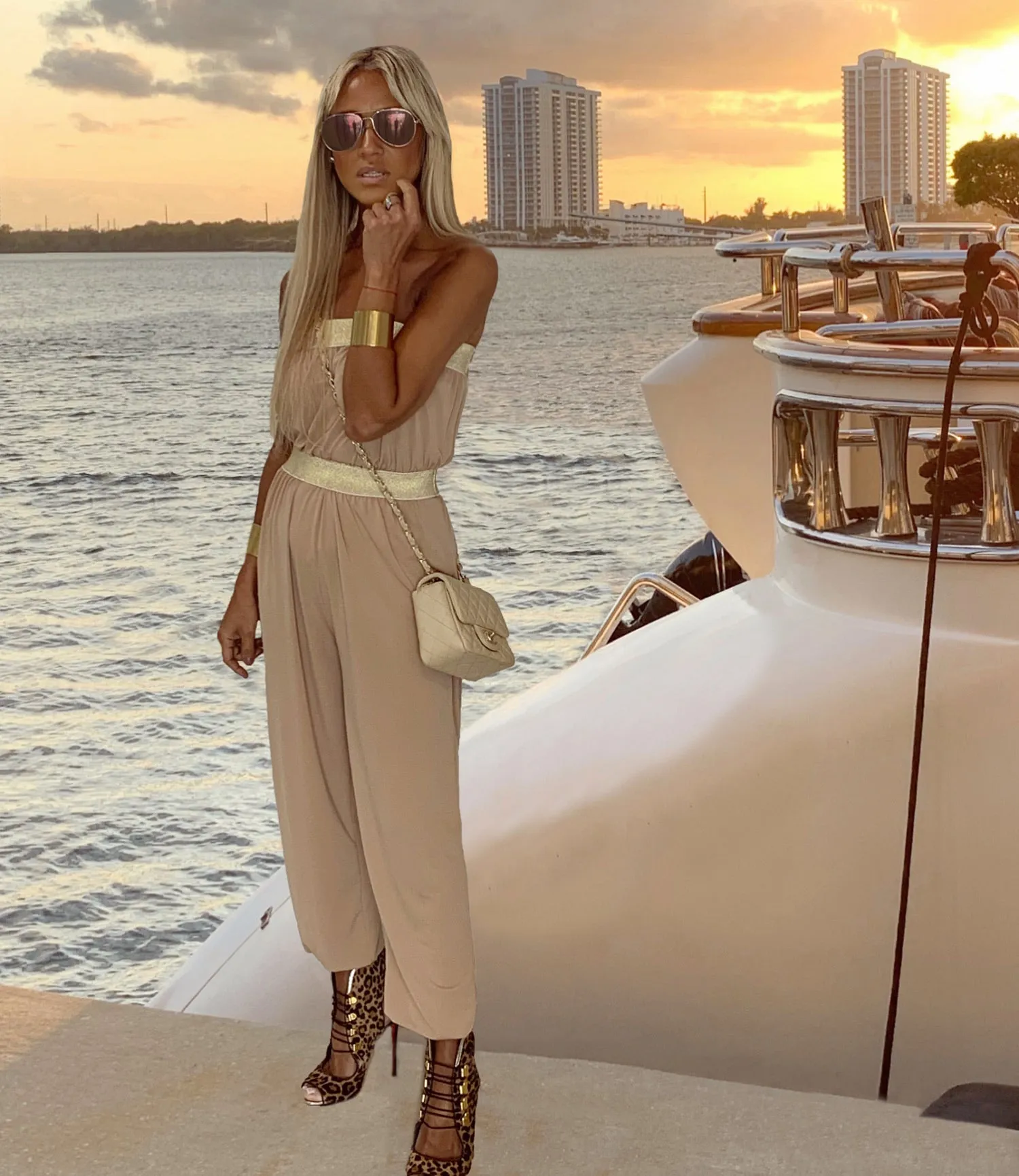 B. Taupe and gold strapless Jumpsuit - The Corso Venezia