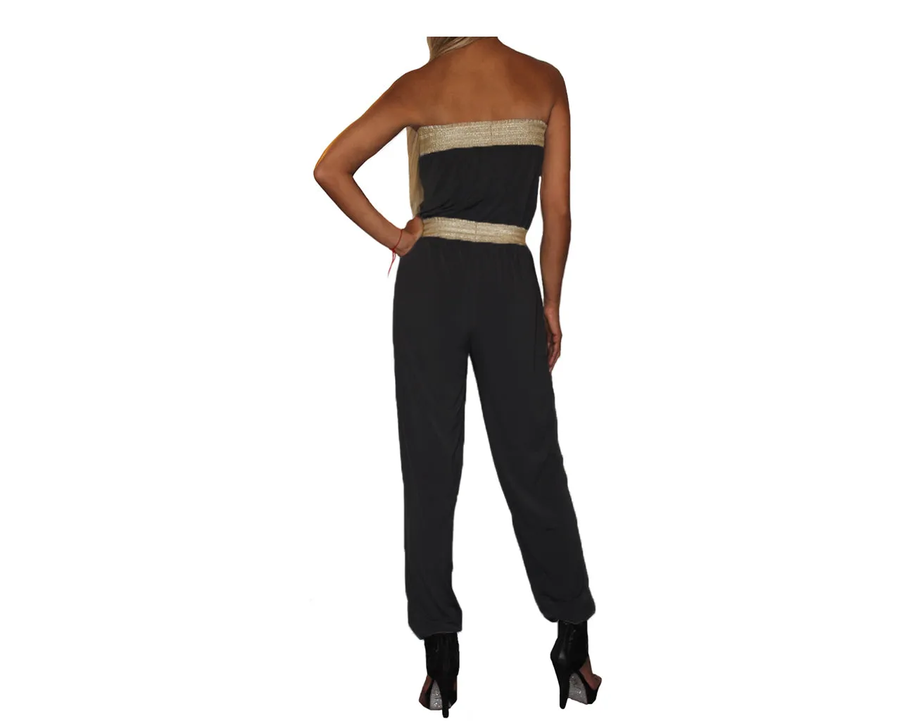 B. Taupe and gold strapless Jumpsuit - The Corso Venezia