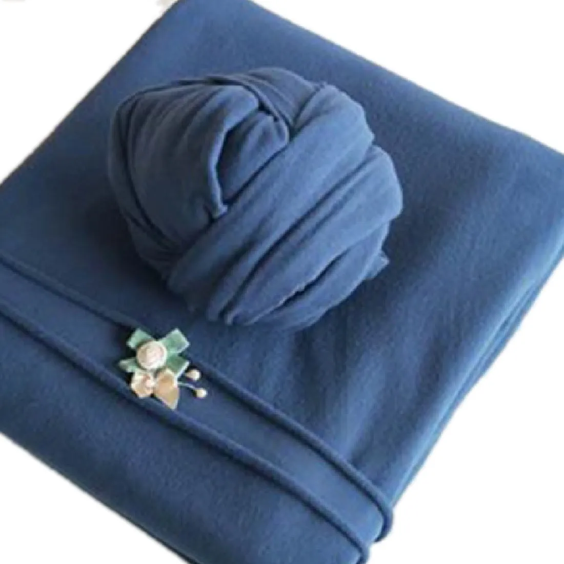 Babymoon ( Set of 3 ) Jersey stretchable Baby Photography Shoot Bean Bag Layer,Hairband And Wrap-Dark Blue