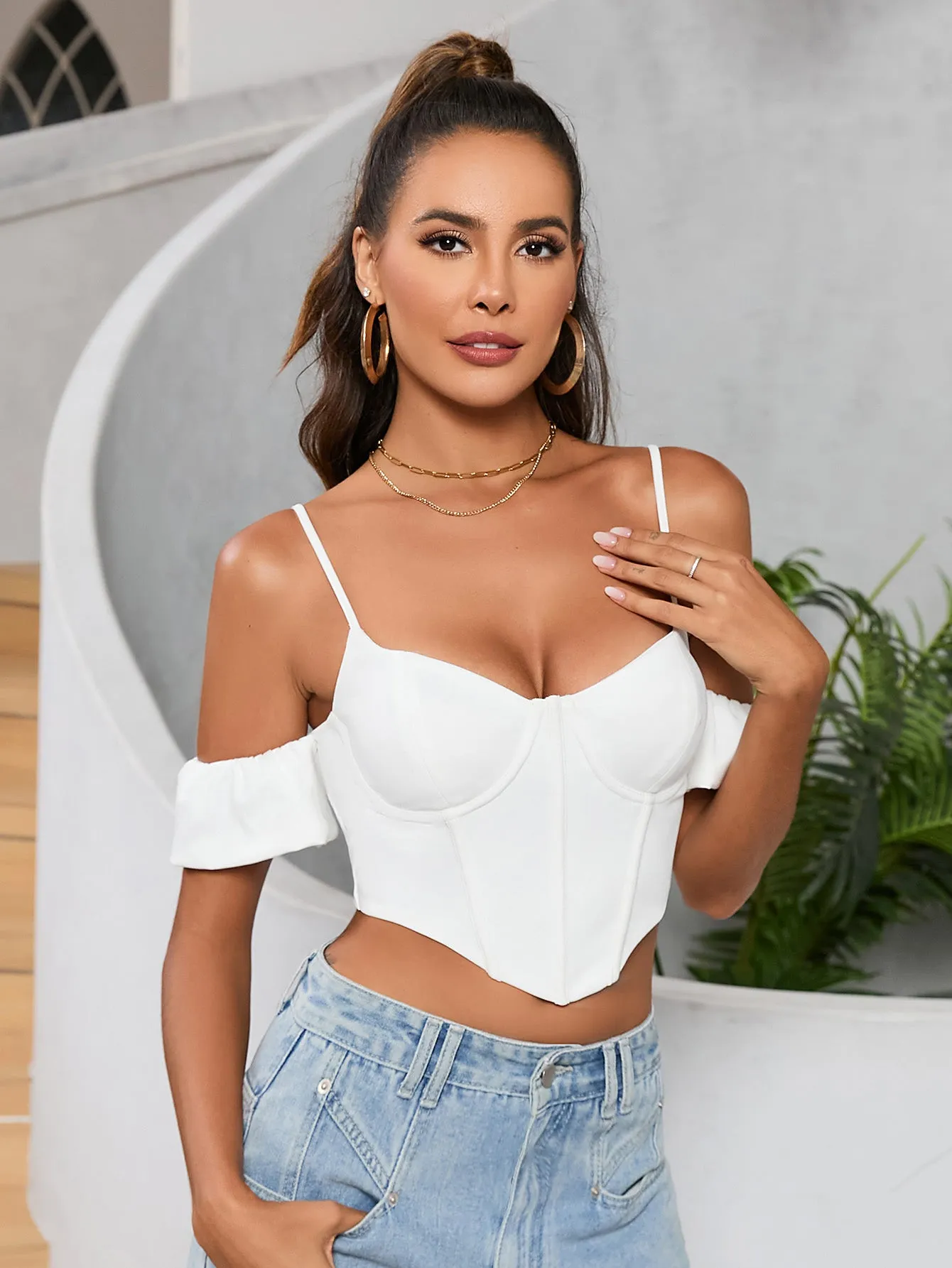 Backless Zipper Corset Crop Top