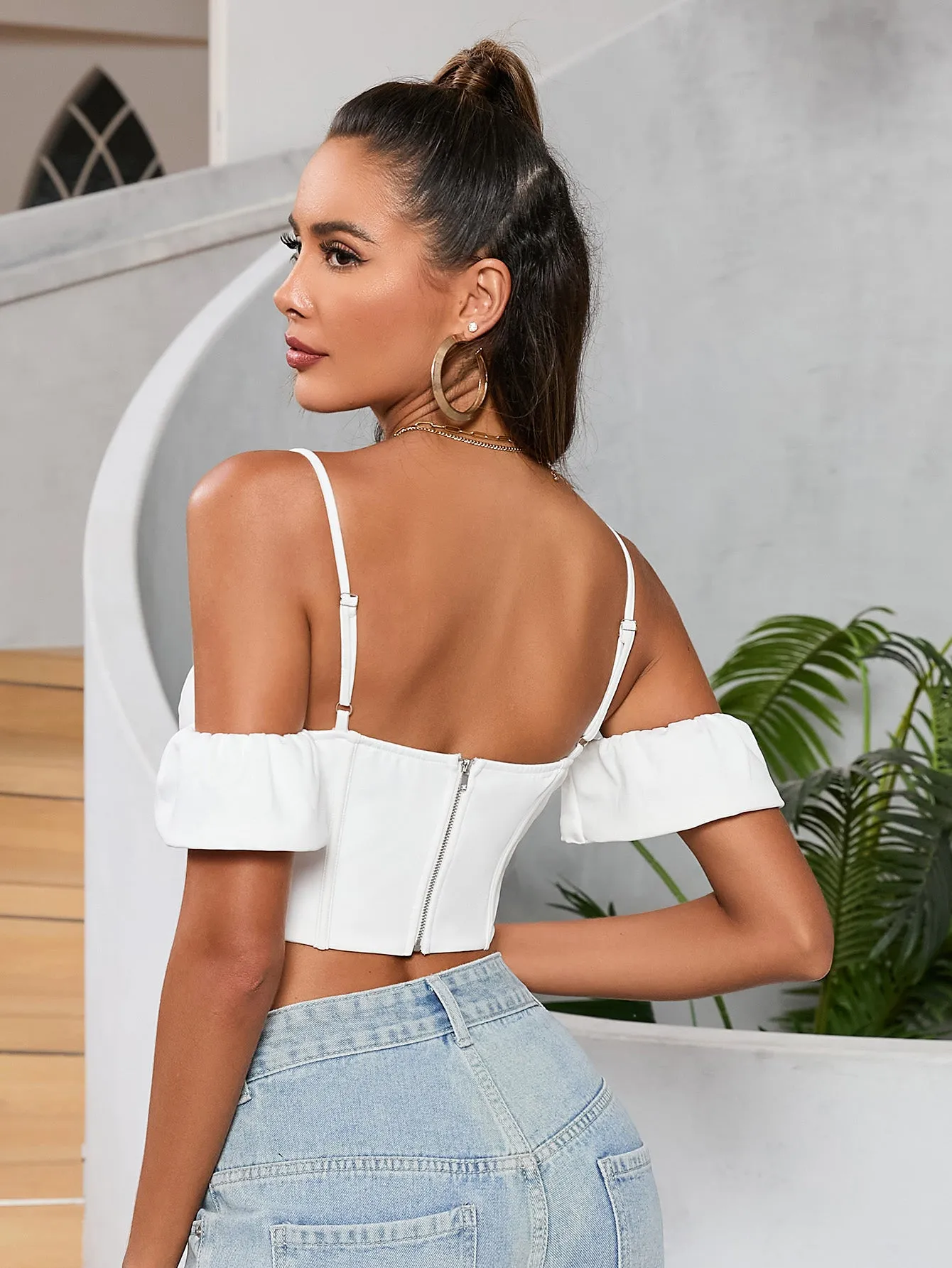 Backless Zipper Corset Crop Top