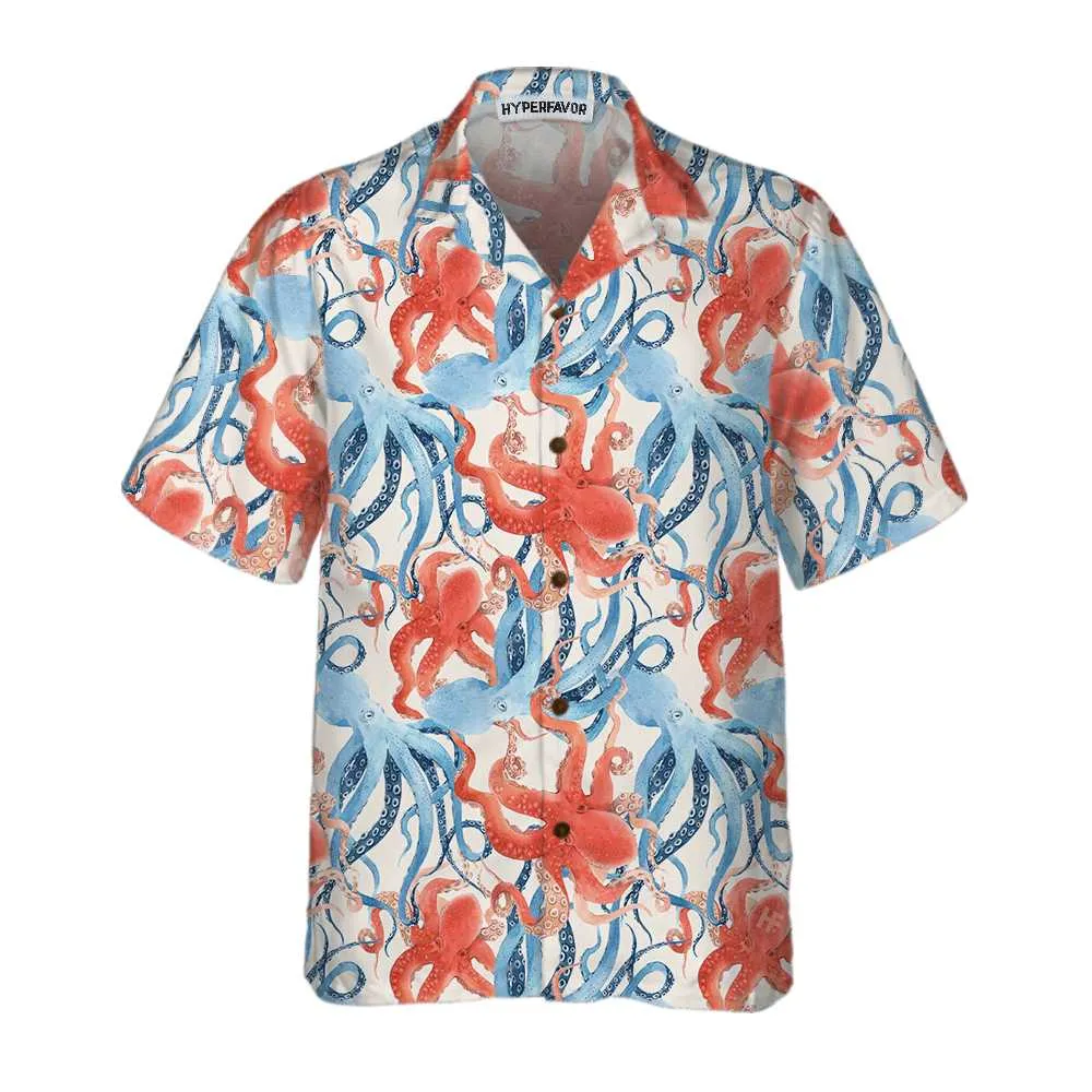 Beautiful Watercolor Octopus Seamless Pattern Hawaiian Shirt, Funny Octopus Shirt For Men & Women