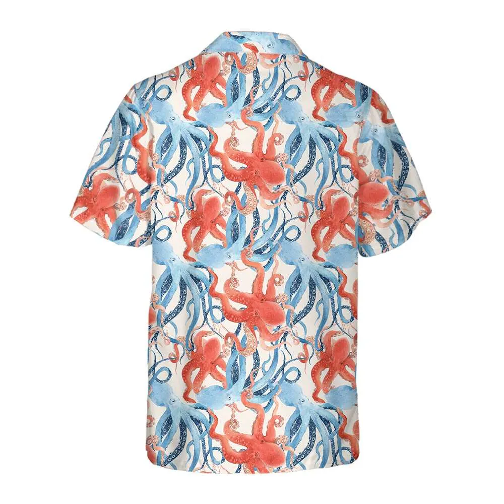 Beautiful Watercolor Octopus Seamless Pattern Hawaiian Shirt, Funny Octopus Shirt For Men & Women