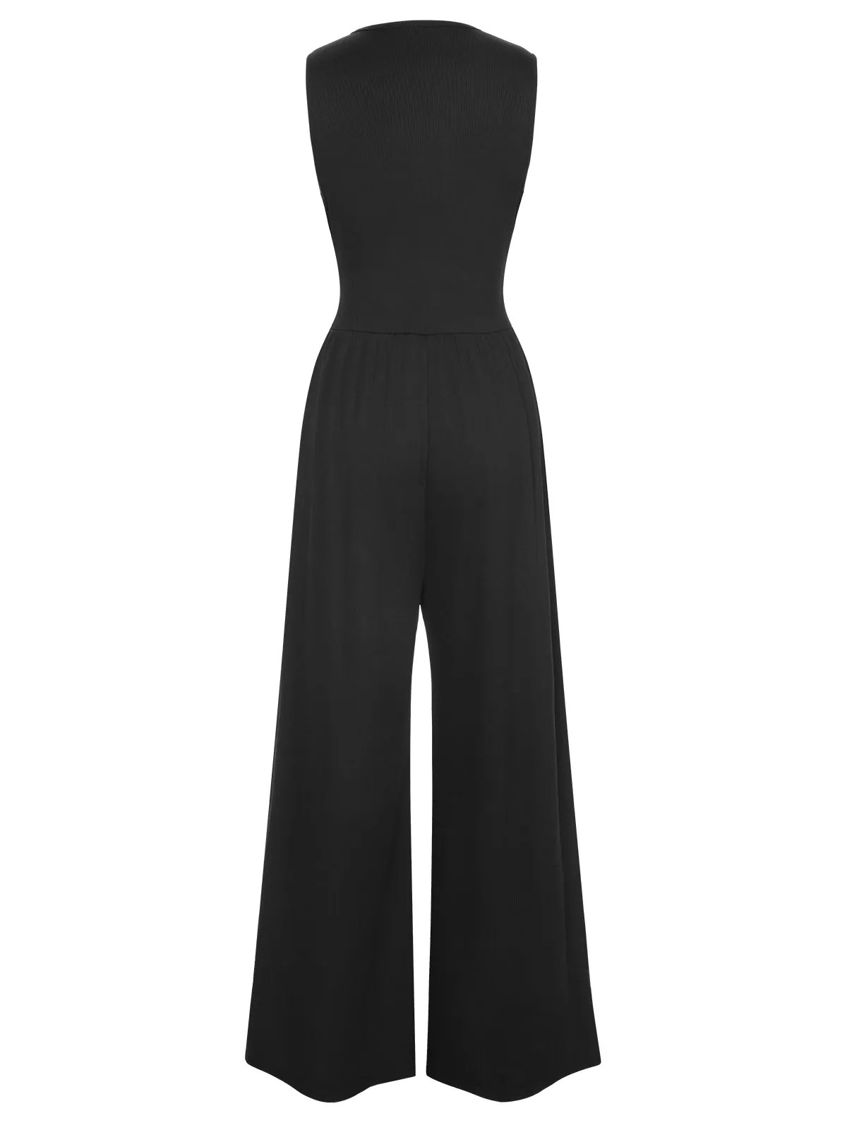 Black 1940s Solid V-Neck Jumpsuit