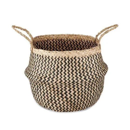 Black and Natural Zig Zag Seagrass Belly Basket