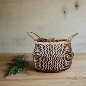 Black and Natural Zig Zag Seagrass Belly Basket