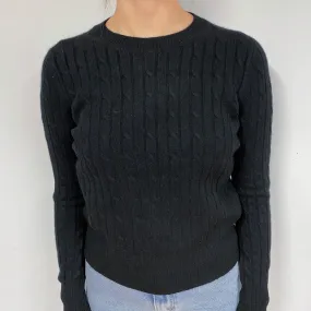 Black Cable Cashmere Crew Neck Jumper Small