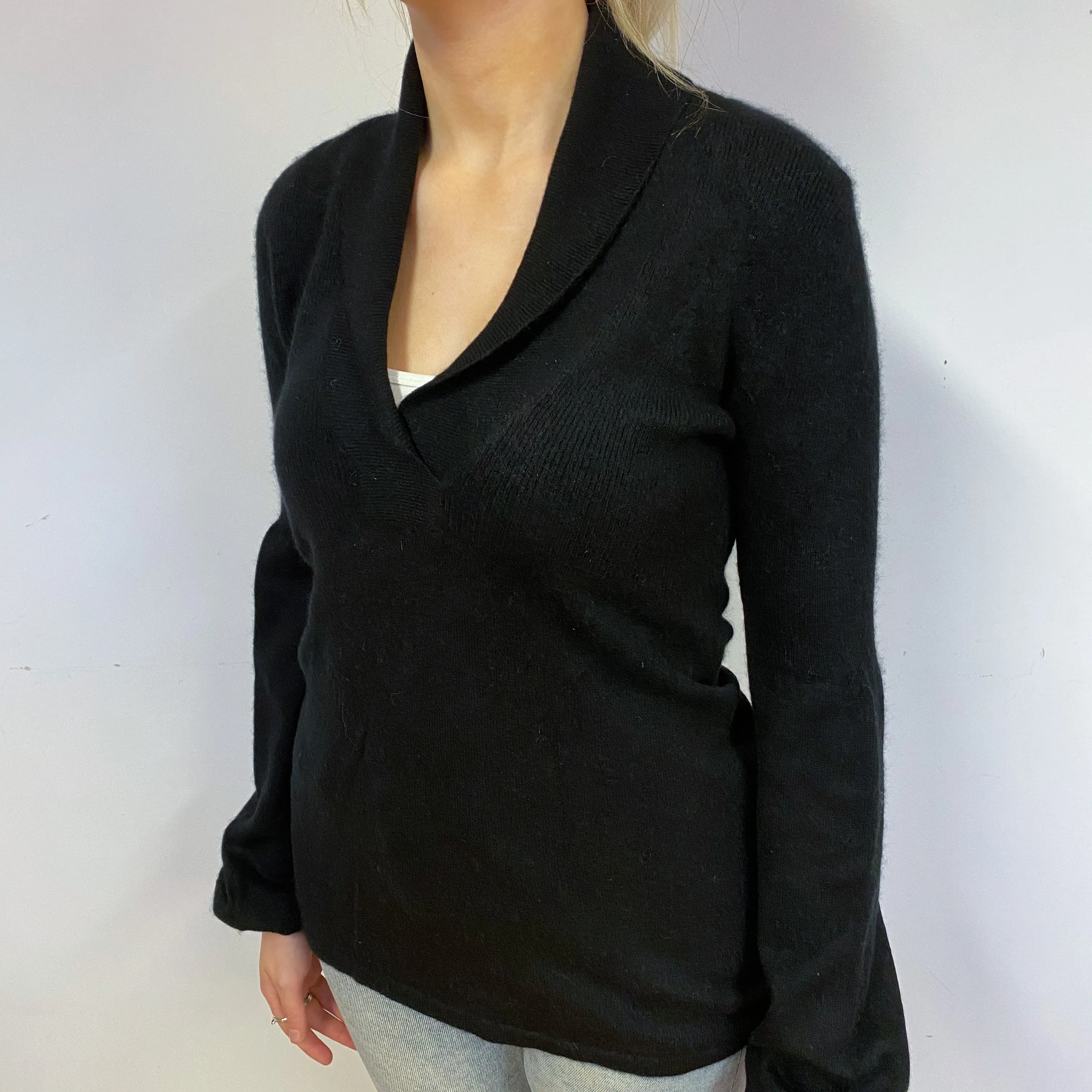 Black Cashmere Shawl Collar Jumper Small