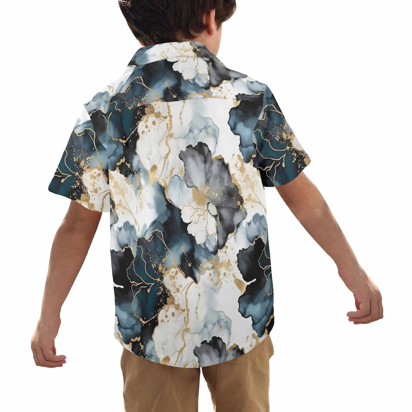 Black Ink Floral  Little Boys Hawaiian Shirt