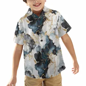 Black Ink Floral  Little Boys Hawaiian Shirt