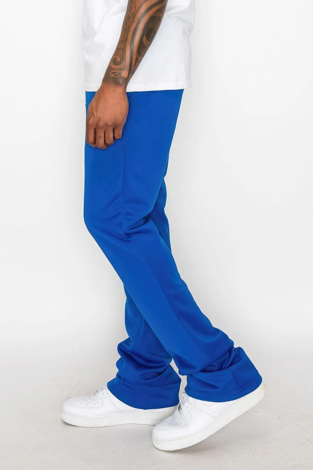 Blue Solid Flare Stacked Track Pants