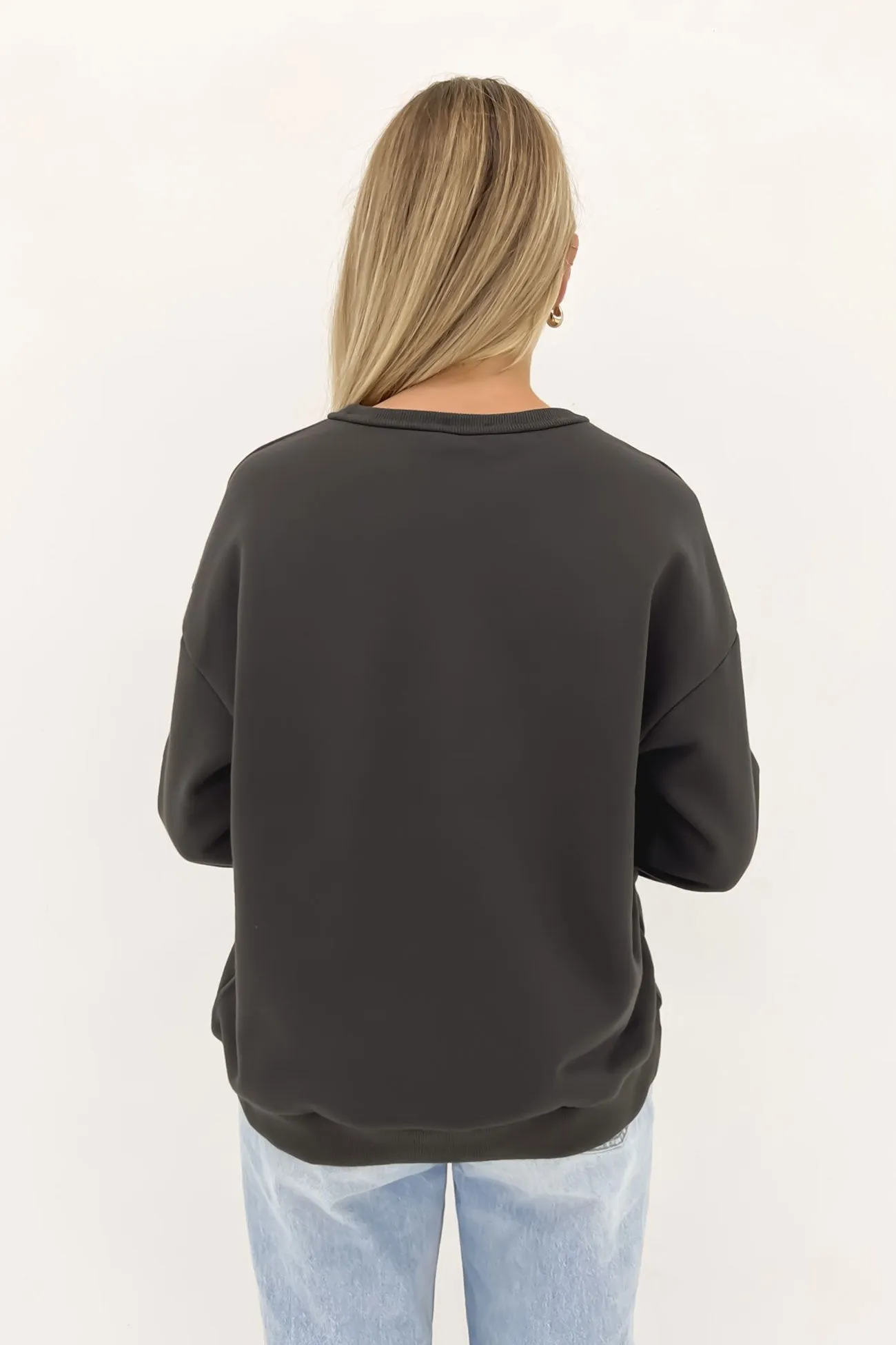 Brick Embroidered Oversized Panel Jumper Charcoal Silver