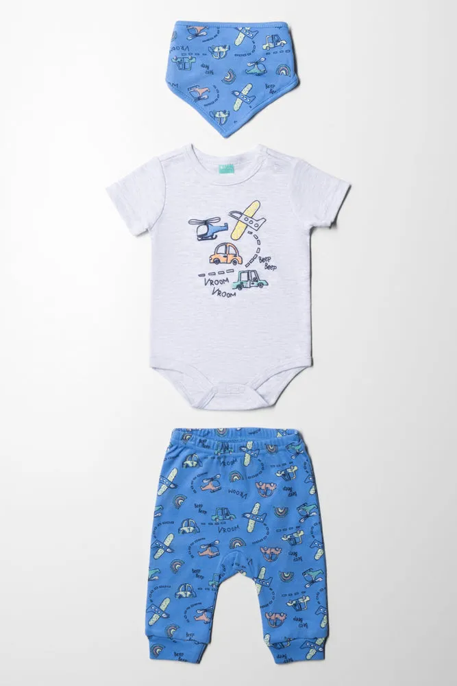 Car 3 Piece Set Boy Grey Mélange & Blue