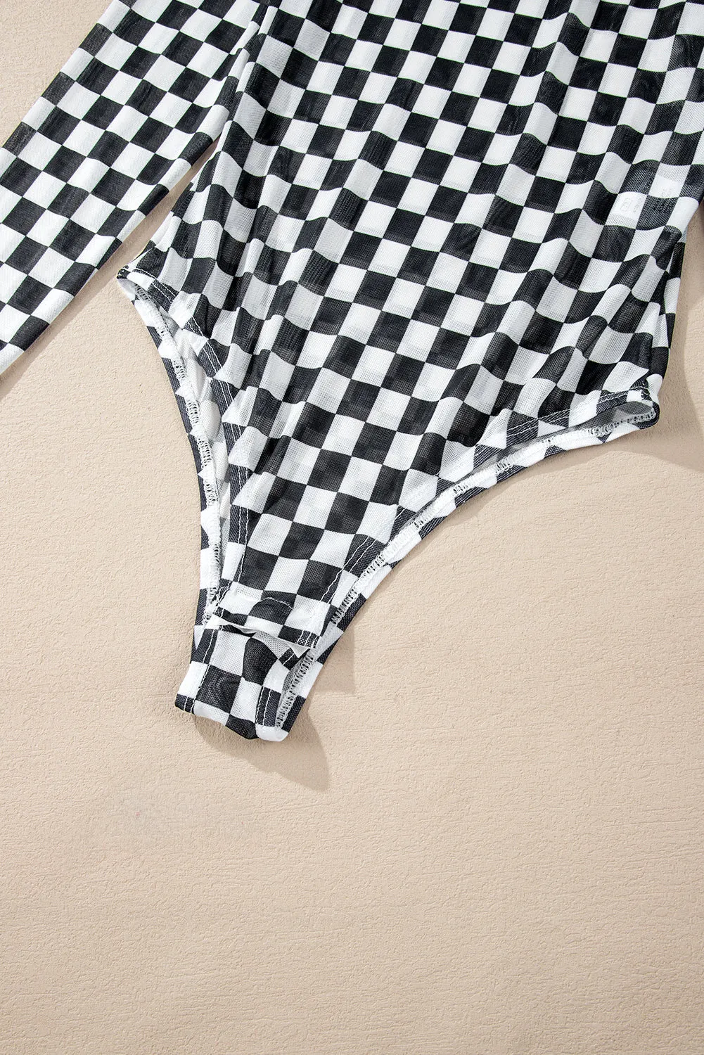 Checkered Printed Long Sleeve Bodysuit