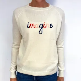 Chinti and Parker Cream ‘Imagine’ Slogan Cashmere Crew Neck Jumper Medium