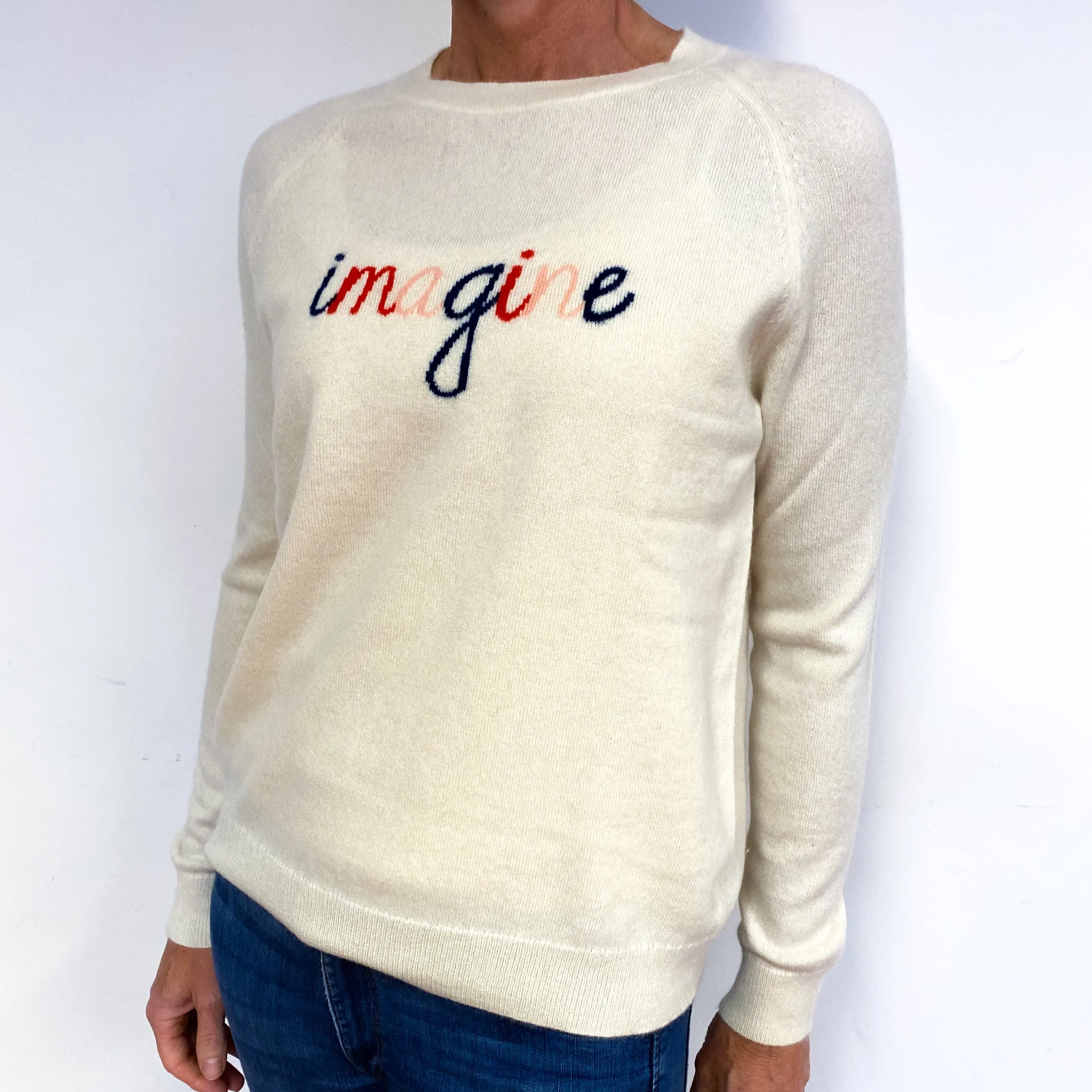 Chinti and Parker Cream ‘Imagine’ Slogan Cashmere Crew Neck Jumper Medium