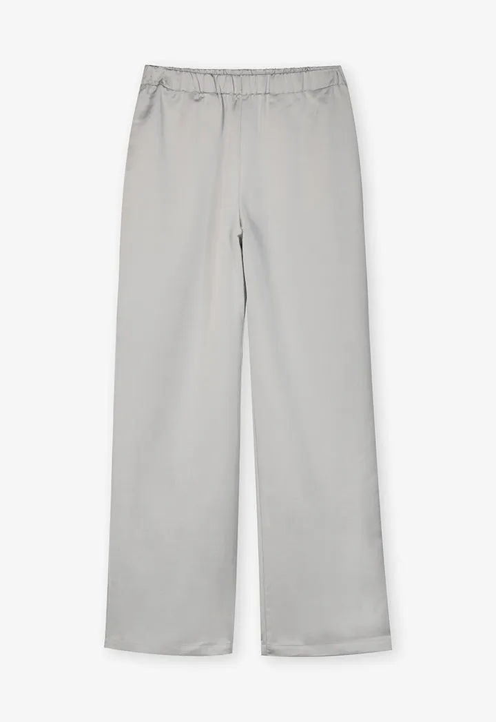 Choice Single Tone Straight Wide Legs Trousers Silver