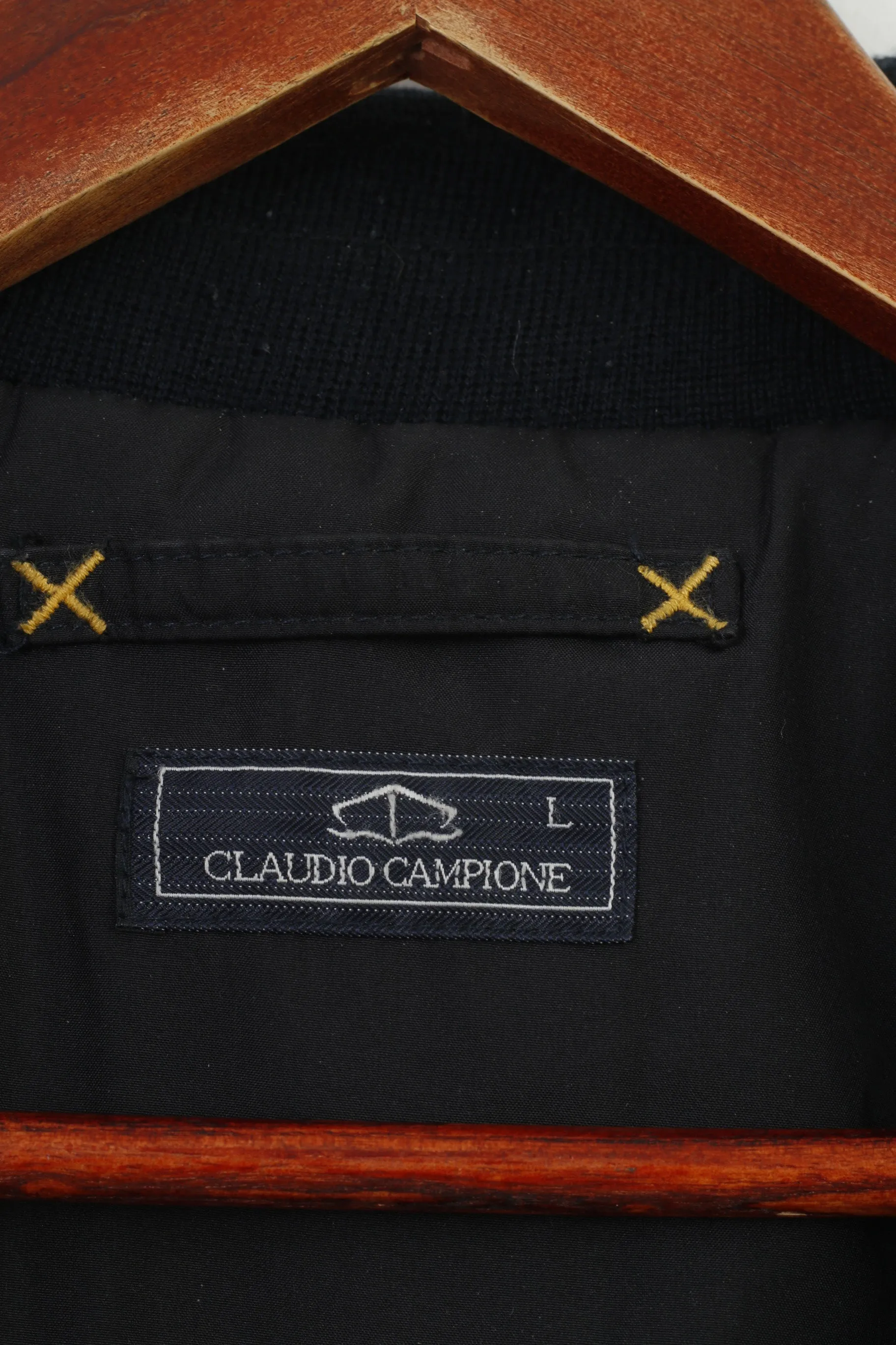 Claudio Campione Men L Sweater Navy Wool Vintage Full Zipper Knittwear Top