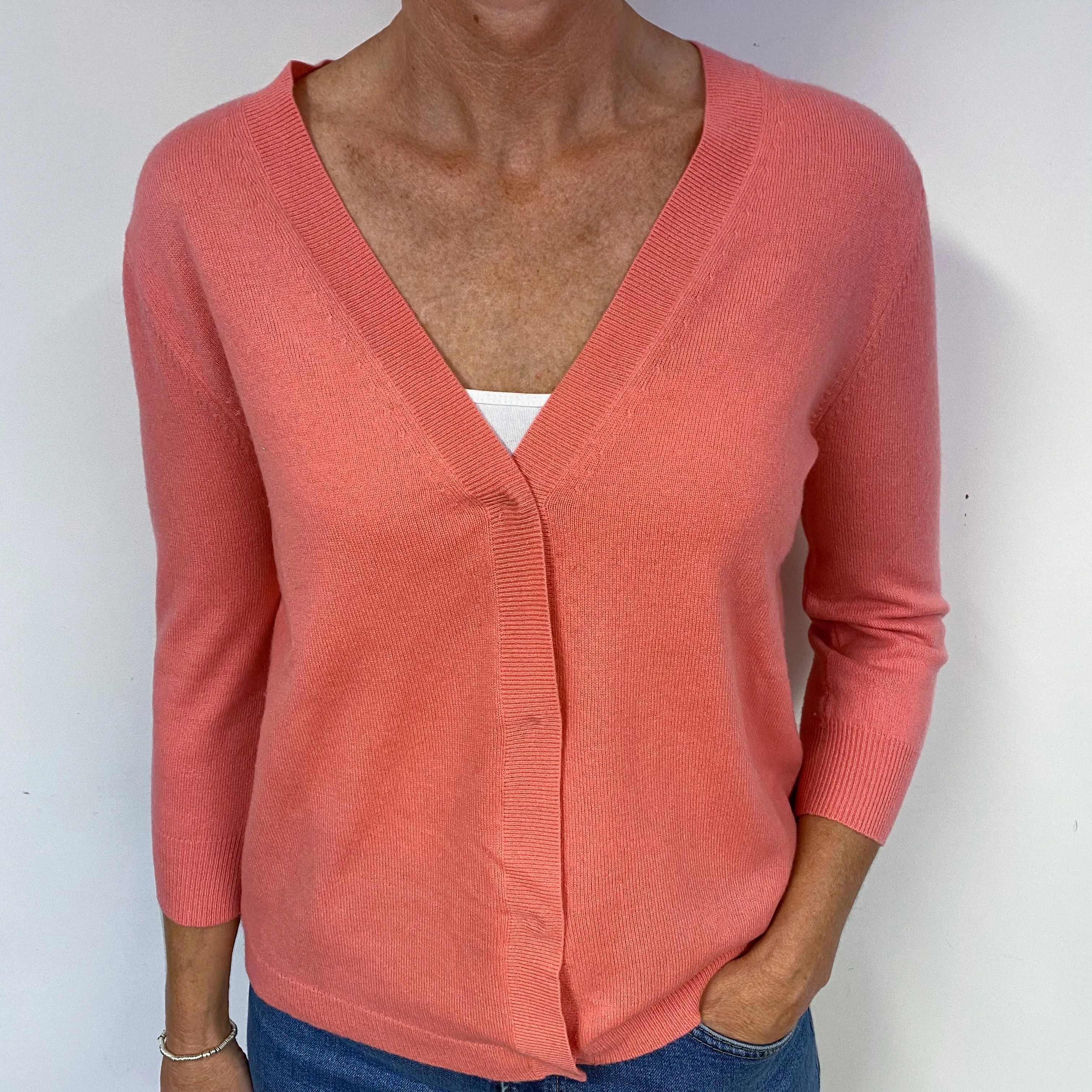 Coral V-Neck Cashmere Cardigan