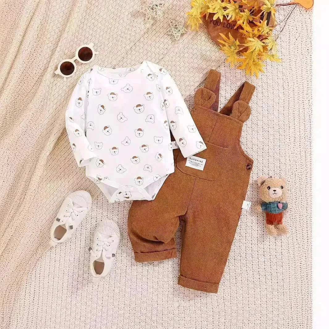 Cute Baby Bear Printed Romper Overalls Suit for baby girl