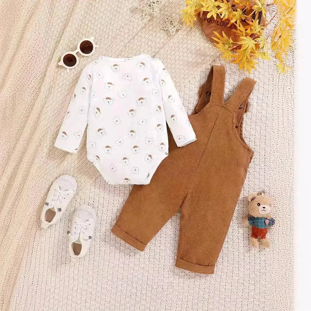 Cute Baby Bear Printed Romper Overalls Suit for baby girl