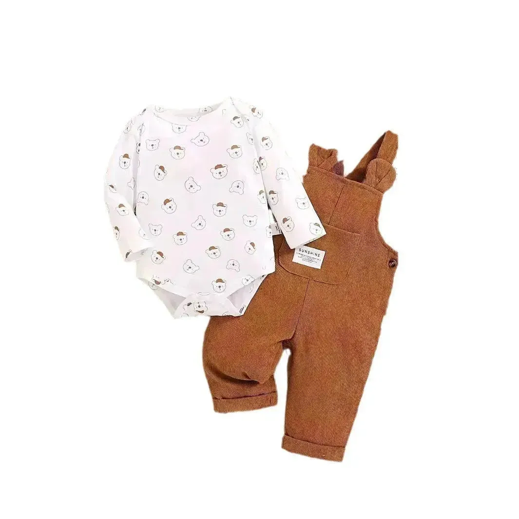 Cute Baby Bear Printed Romper Overalls Suit for baby girl