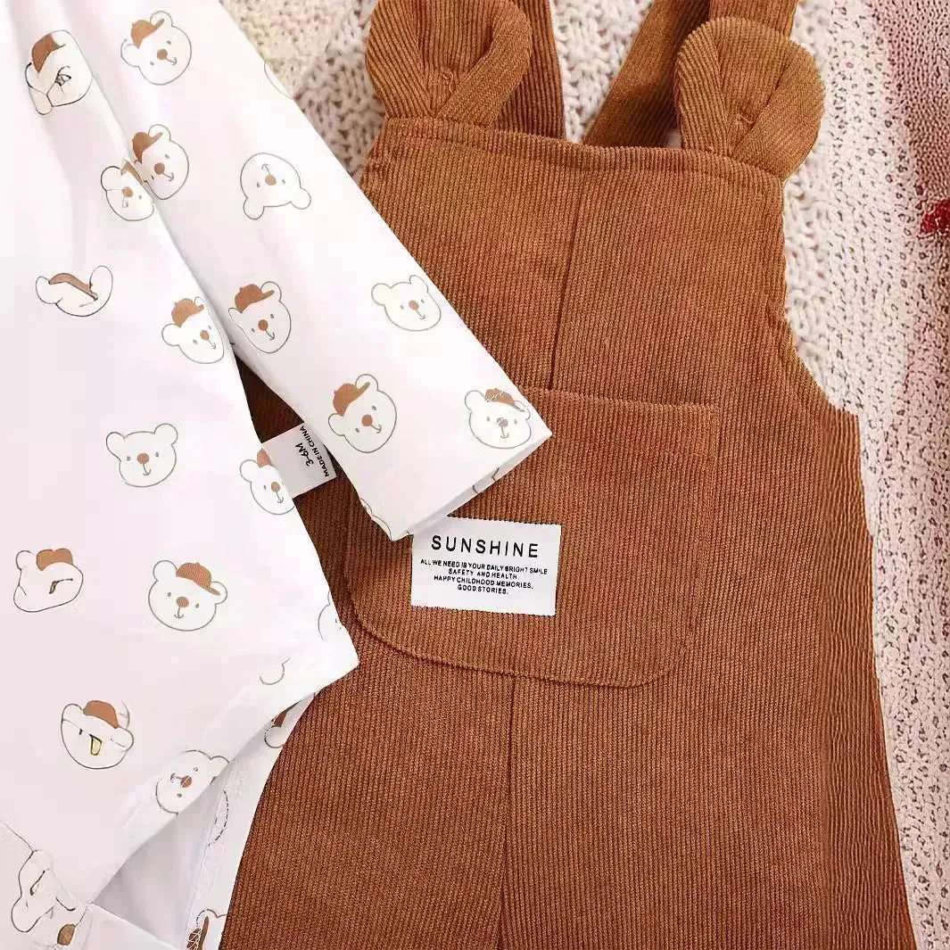 Cute Baby Bear Printed Romper Overalls Suit for baby girl