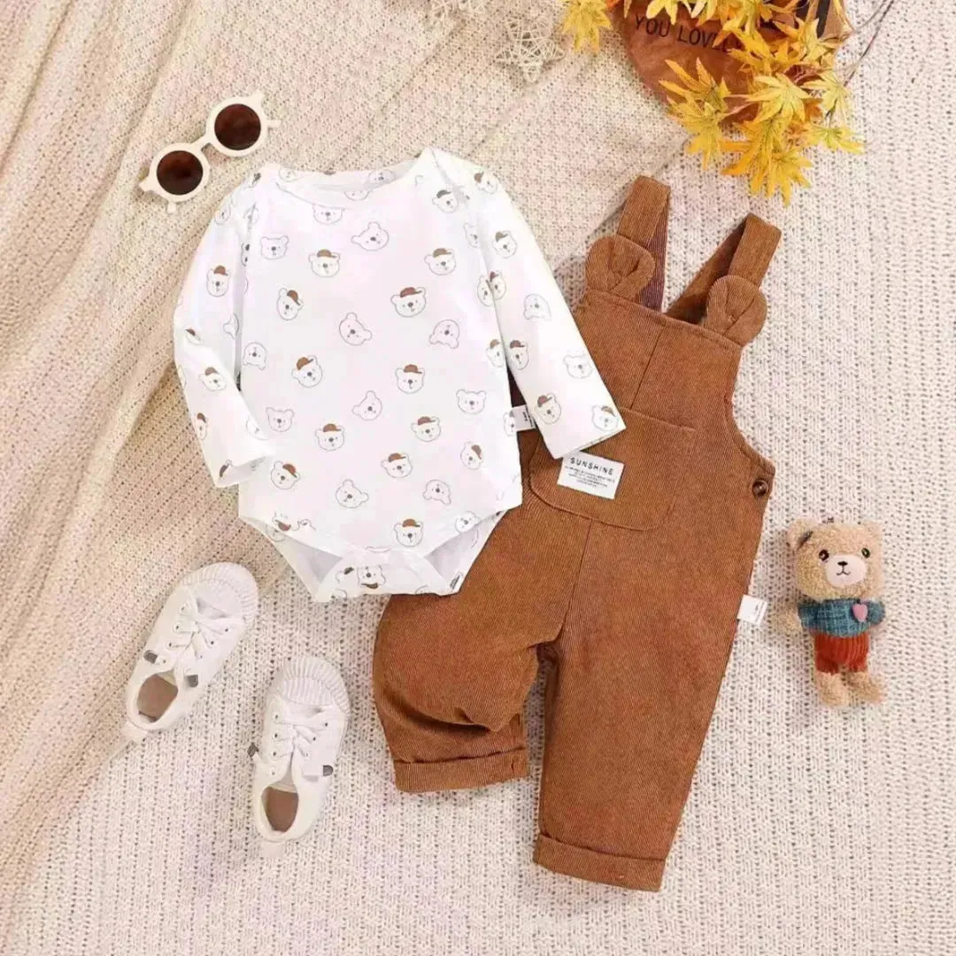 Cute Baby Bear Printed Romper Overalls Suit for baby girl