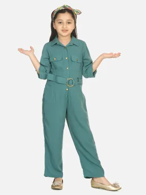 Dark Green Golden Button Formal Jumpsuit