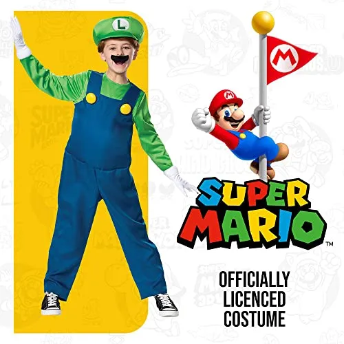 Disguise Nintendo Luigi Deluxe Boys' Costume Green, S (4-6)