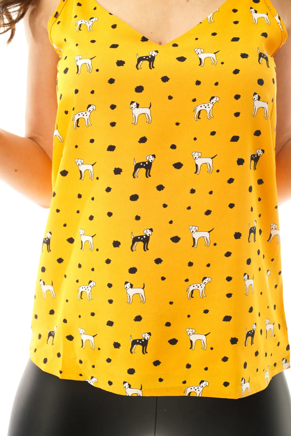 Dog and Polka Dot Print Vneck Strappy Cami Vest Top