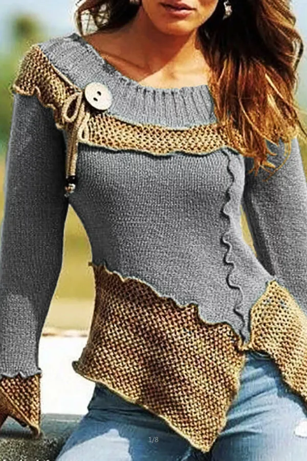 Dunnmall Fashion Retro Patchwork Sweater